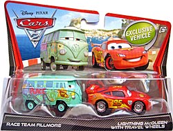 Race Team Fillmore (variant), Lightning McQueen with Travel Wheels - Movie Moments