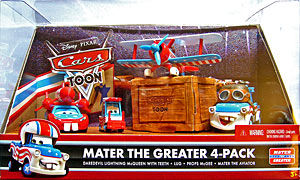 Mater the Aviator, Daredevil Ligthning McQueen with Teeth, Lug (Mater Aviator variant), Props McGee - Pack de 4