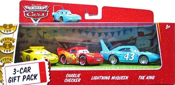 Charlie Checker (orange taillights), Lightning McQueen (with Rusteze sticker), The King - 3 Pack