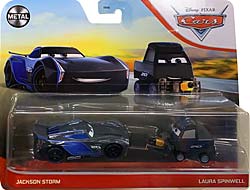 Twin Pack Jackson Storm & Laura Spinwell Disney Pixar Cars 2021 Metal 
