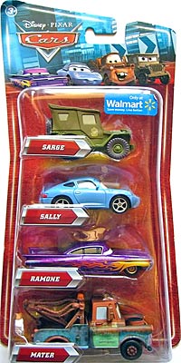 Walmart 4 Pack - Sarge (variant) - Sally, Ramone (purple), Mater