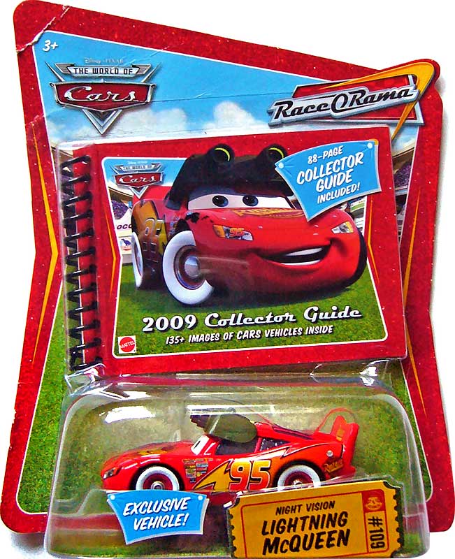 2008 Disney Pixar Cars NIGHT VISION LIGHTNING McQUEEN w/2009 Collector Guide 